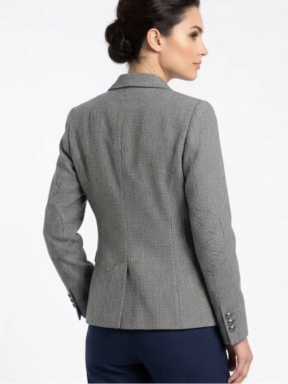 Banana Republic Gray Blue Micro Check Wool Blend Jacket Blazer Elbow Patches